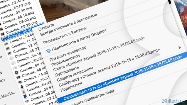 Как скопировать полный путь к файлу или папке в Mac OS X El Capitan